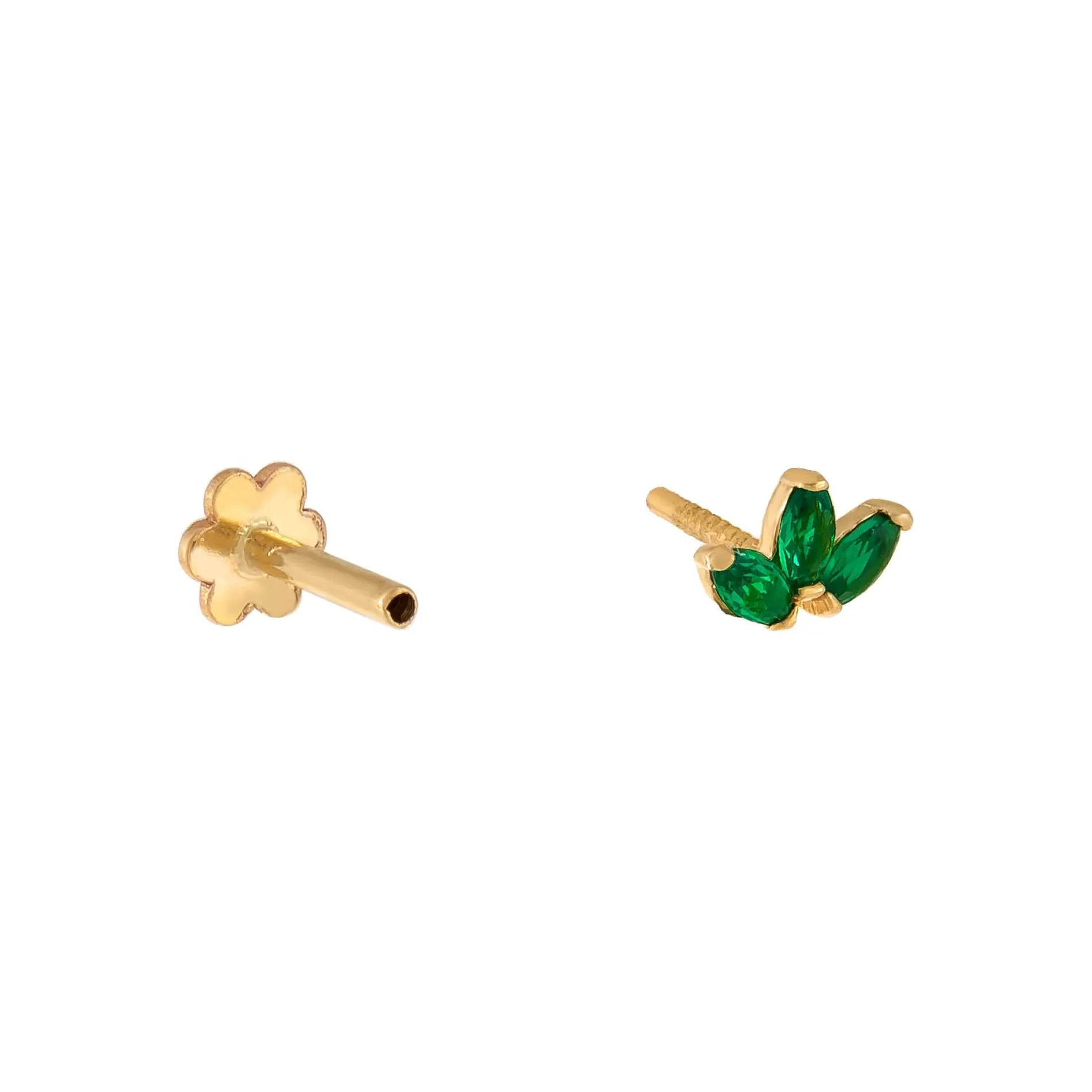 CZ Tiny Colored Marquise Threaded Stud Earring 14K
