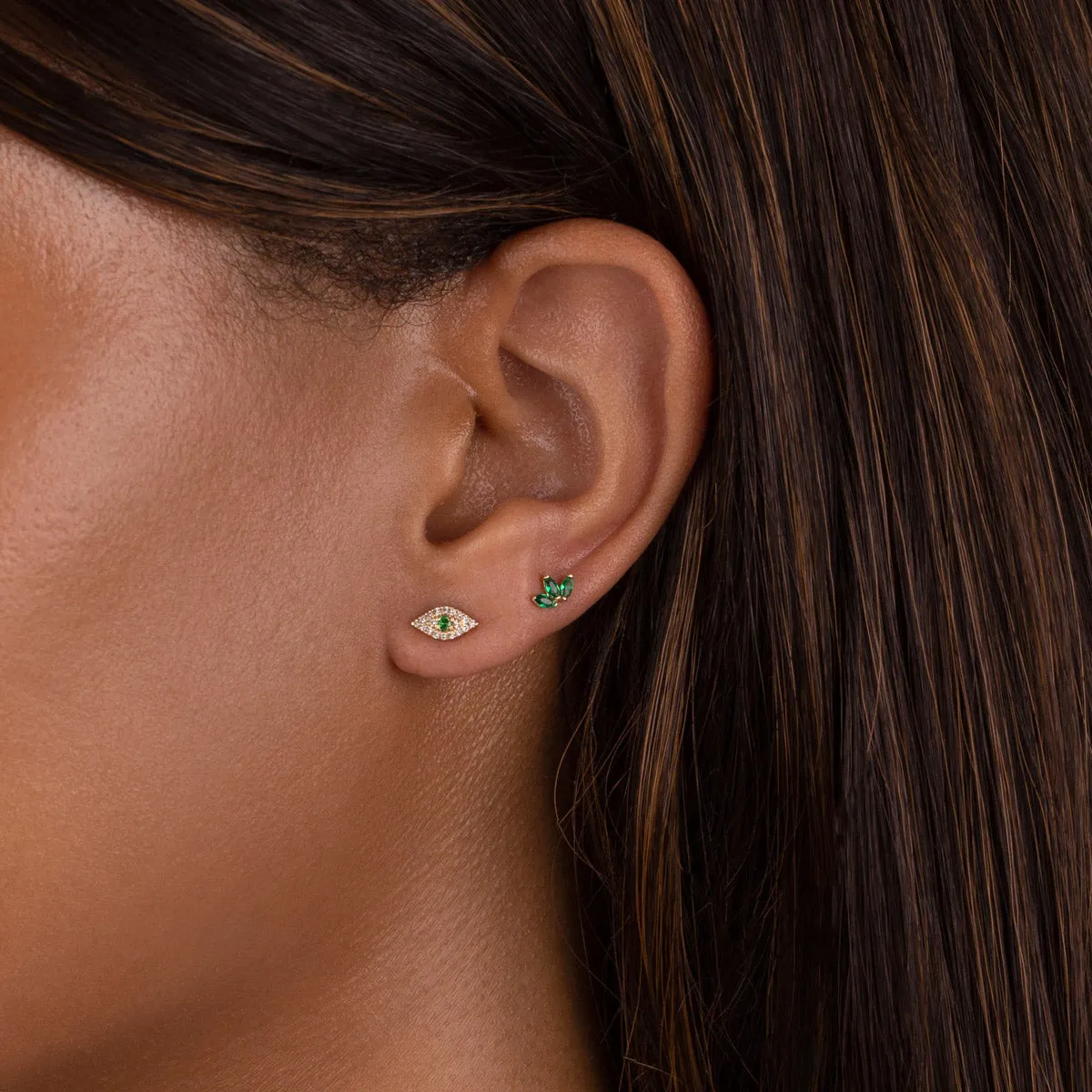CZ Tiny Colored Marquise Threaded Stud Earring 14K
