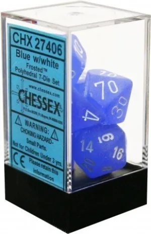 D7-Die Set Dice Frosted Polyhedral Blue/White (7 Dice in Display)