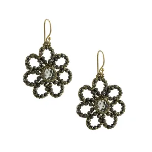 Danielle Welmond - Floral Caged Green Amethyst Drop Earrings With Pyrite Beading