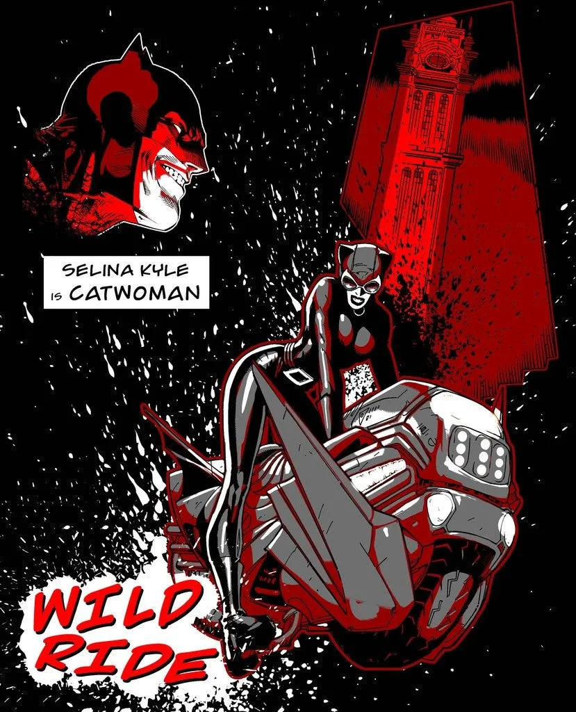 DC Comics Catwoman Wild Ride Official Women's T-shirt (Black)