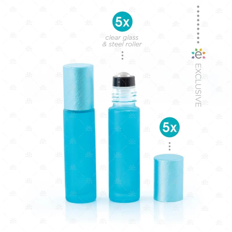 Deluxe Frosted 10ml Teal roller bottles with Teal Metallic Caps & Premium Rollers (5 pack)