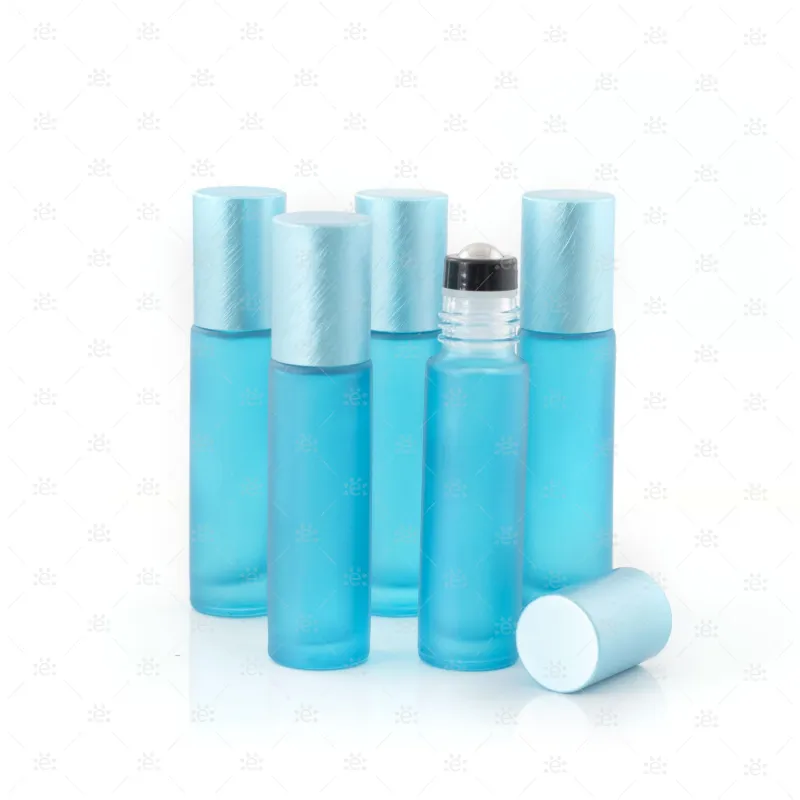 Deluxe Frosted 10ml Teal roller bottles with Teal Metallic Caps & Premium Rollers (5 pack)