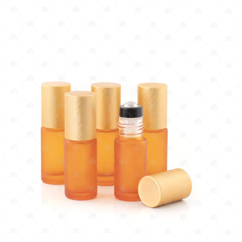 Deluxe Frosted 5ml Orange Roller Bottles with Orange Metallic Caps & Premium Rollers (5 pack)