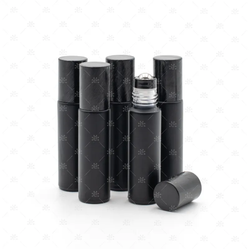 Deluxe Matte 10ml Black roller bottles with Black Metallic Caps & Premium Rollers (5 pack)