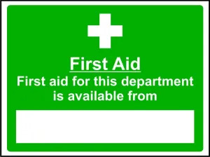 Departmental first aid availability safety sign