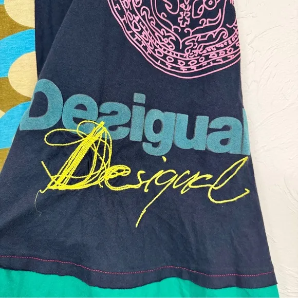 Desigual Colorful Artsy A Line Skirt Womens 6 Art to Wear Patchwork Mini Pull On
