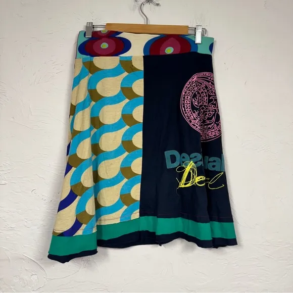 Desigual Colorful Artsy A Line Skirt Womens 6 Art to Wear Patchwork Mini Pull On