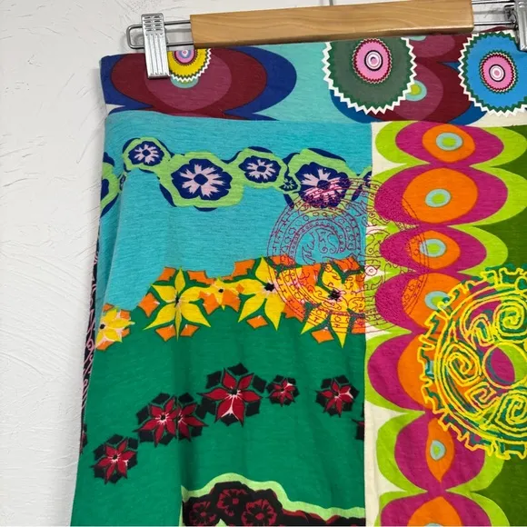 Desigual Colorful Artsy A Line Skirt Womens 6 Art to Wear Patchwork Mini Pull On