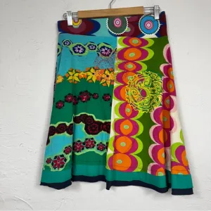 Desigual Colorful Artsy A Line Skirt Womens 6 Art to Wear Patchwork Mini Pull On