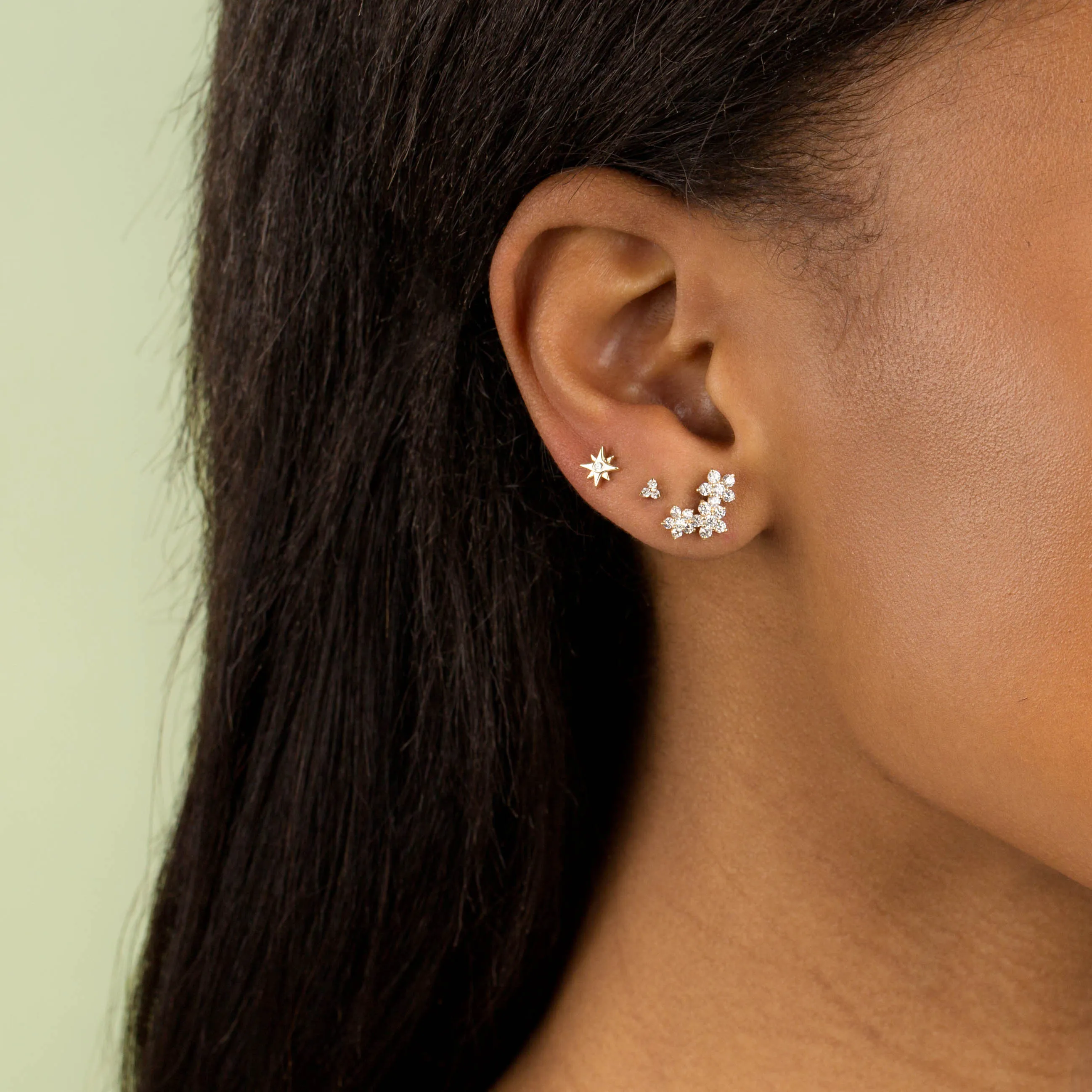 Diamond Starburst Threaded Stud Earring 14K