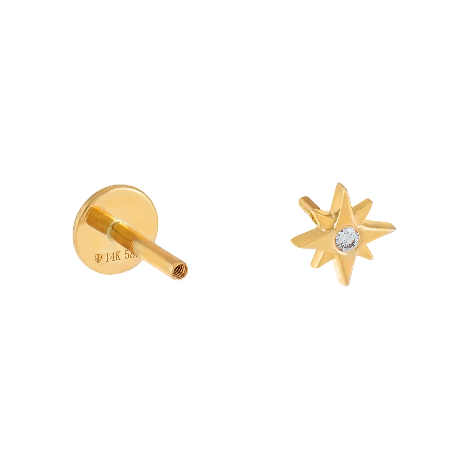 Diamond Starburst Threaded Stud Earring 14K