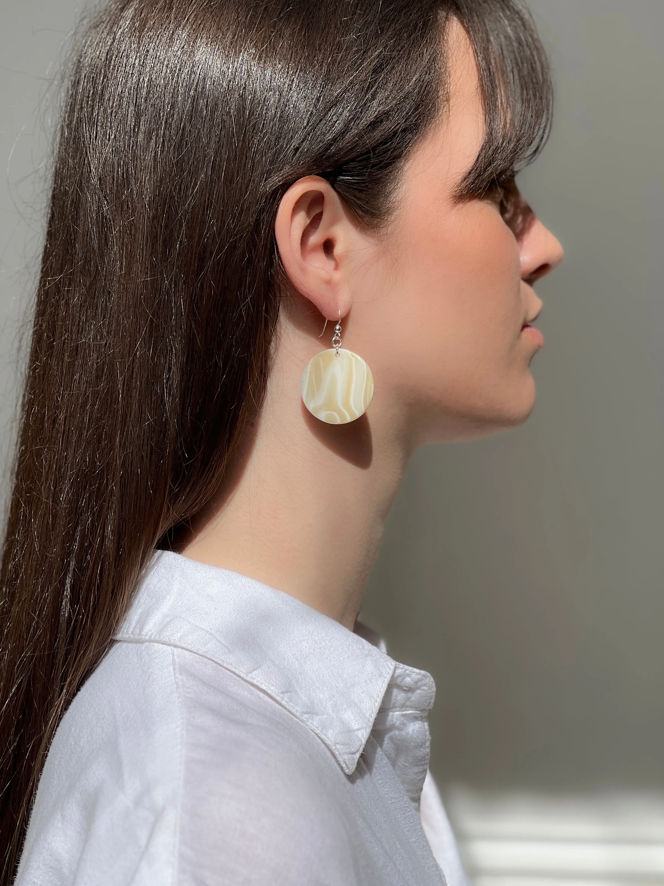 Disc Small White Alba Hook Earrings