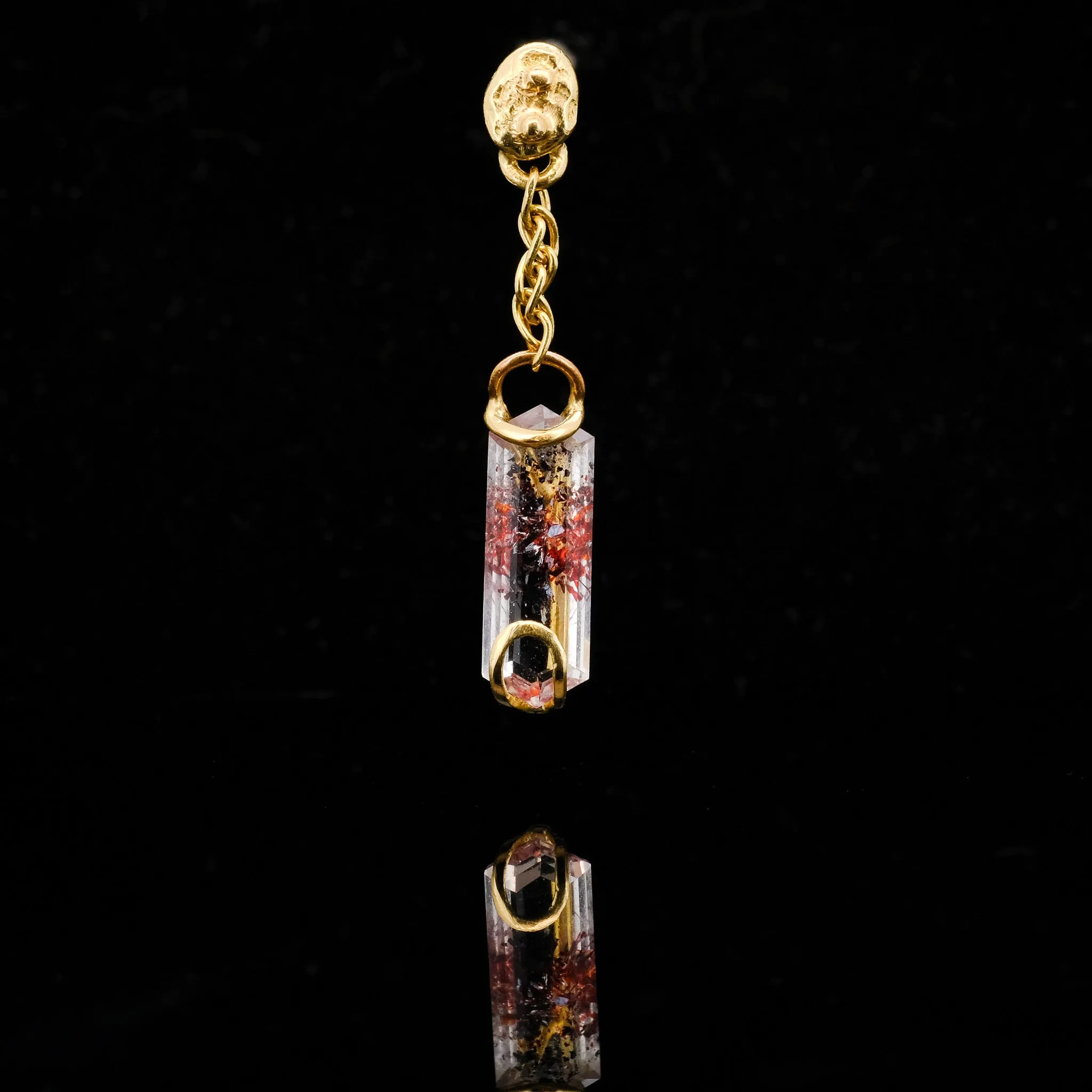 Disco Fire Quartz with chain - 14ga Threaded end - 18kt Yellow Gold