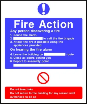 Do not take risks Fire action notice sign
