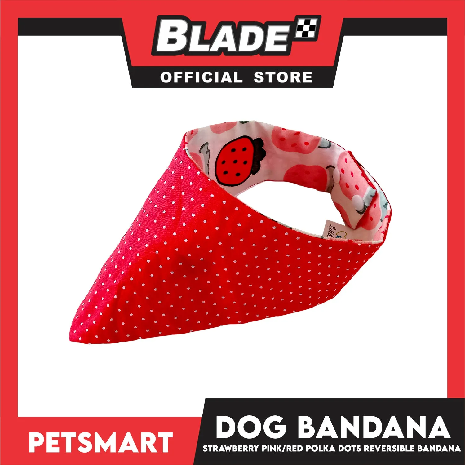 Dog Bandana, Strawberry Design, Pink with Red Polka Dots Reversible Bandana DB-CTN41XL (XL) Soft and Comfortable Pet Bandana