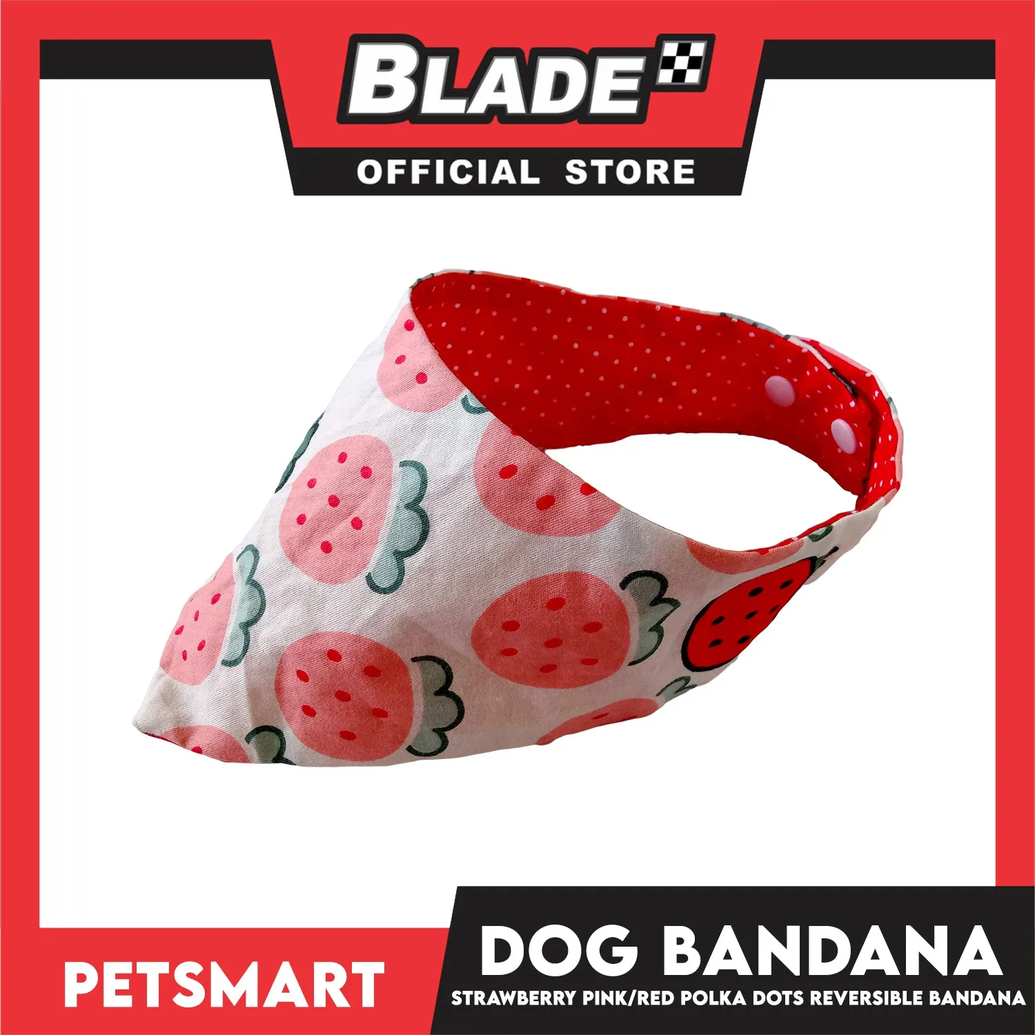 Dog Bandana, Strawberry Design, Pink with Red Polka Dots Reversible Bandana DB-CTN41XL (XL) Soft and Comfortable Pet Bandana