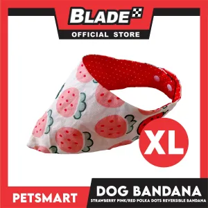 Dog Bandana, Strawberry Design, Pink with Red Polka Dots Reversible Bandana DB-CTN41XL (XL) Soft and Comfortable Pet Bandana