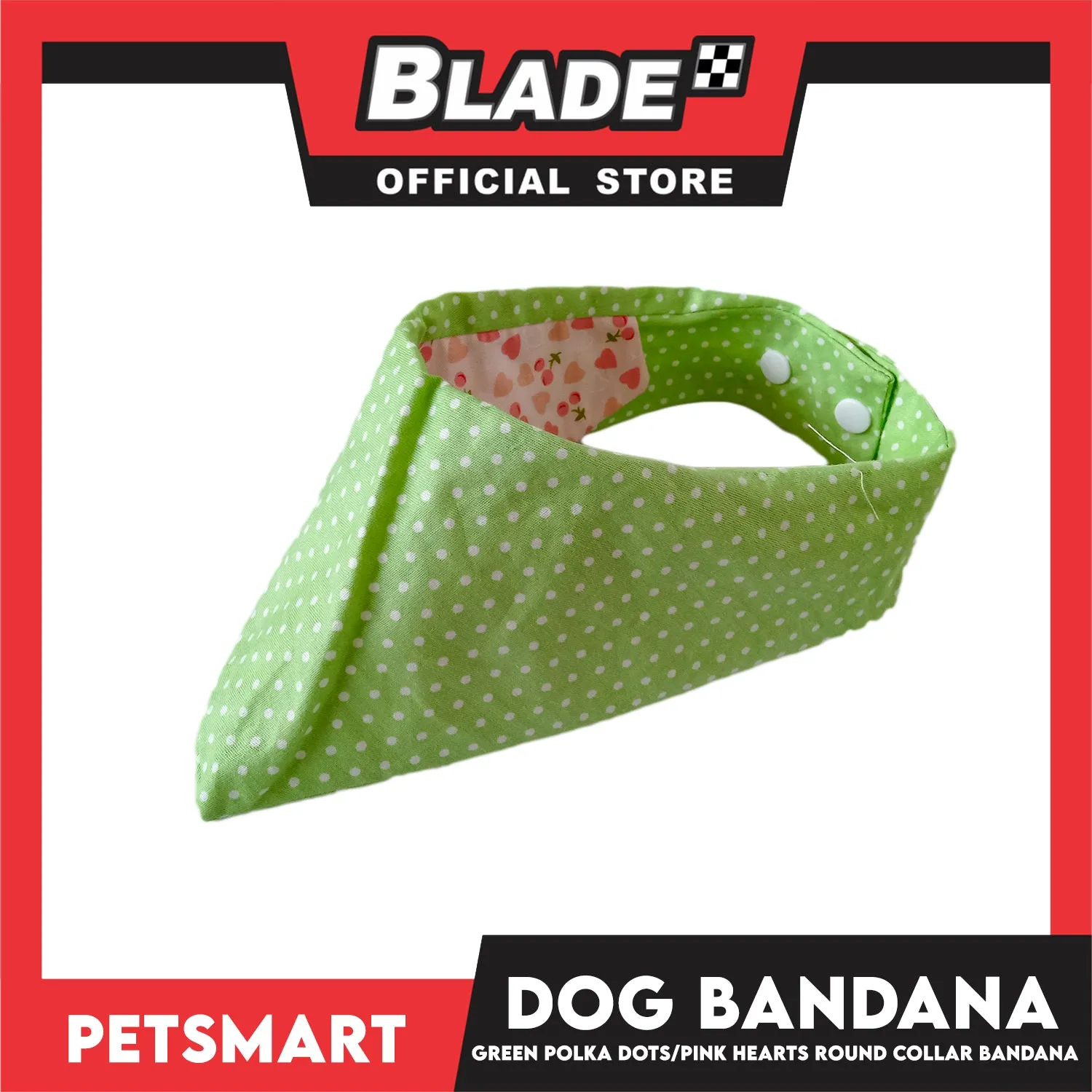 Dog Collar Bandana, Green Polka Dots with Pink Heart Round Collar Bandana DB-CTN42L (Large) Soft and Comfortable Pet Bandana