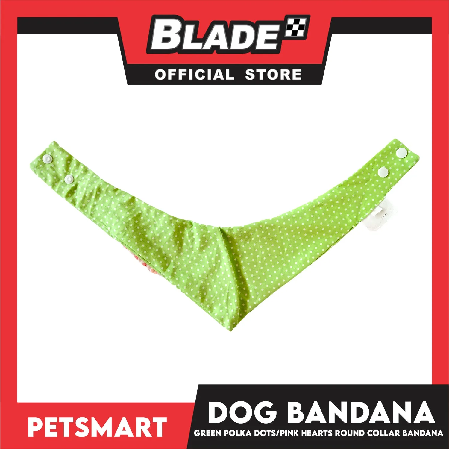 Dog Collar Bandana, Green Polka Dots with Pink Heart Round Collar Bandana DB-CTN42L (Large) Soft and Comfortable Pet Bandana