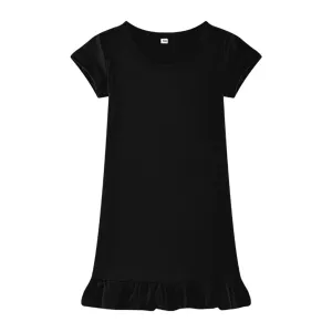Dropped Hem Summer Short Sleeve Dress - Black