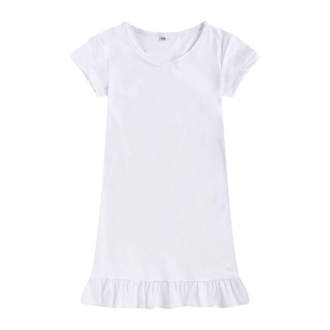 Dropped Hem Summer Short Sleeve Dress - Sublimation White