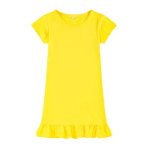Dropped Hem Summer Short Sleeve Dress - Yellow