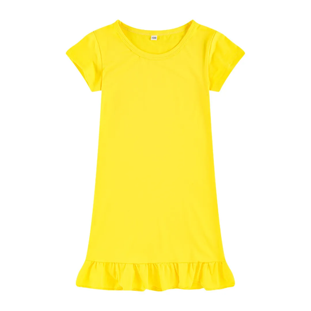 Dropped Hem Summer Short Sleeve Dress - Yellow