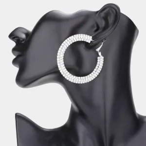 Elegant 3 Row Rhinestone Hoop Earrings  | 2.25" | 585250