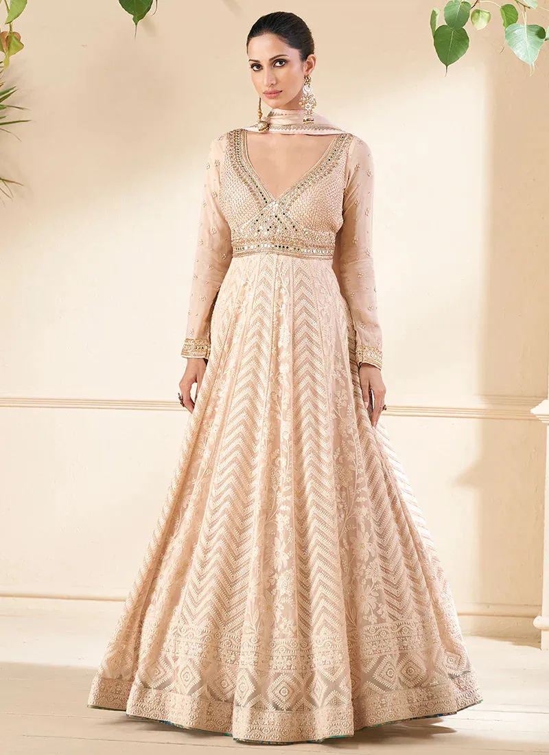 Elegant Beige Designer Anarkali Suit with Lavish Embroidery
