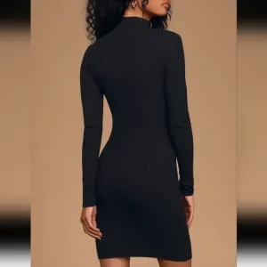 Elegant Black Ribbed Knit Dress