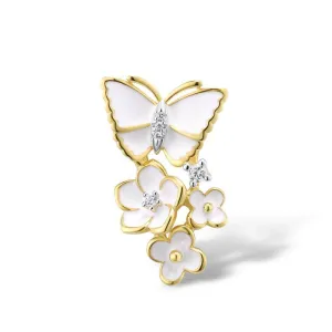 Elegant Enamel Orchid Flower & Butterfly Pendant