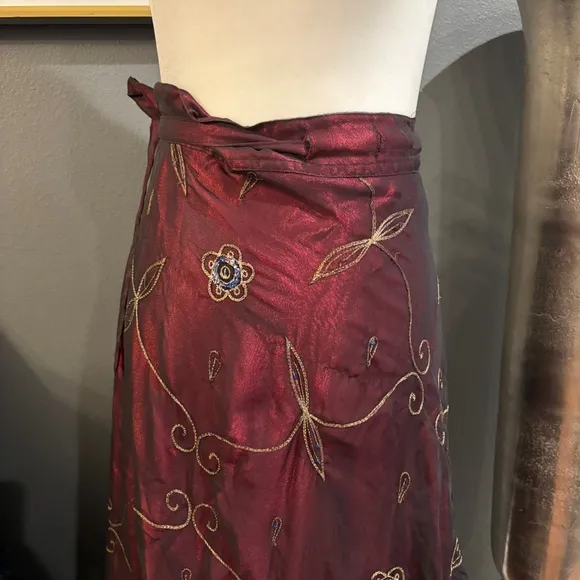 Elegant Floral Burgundy Wrap Around Skirt