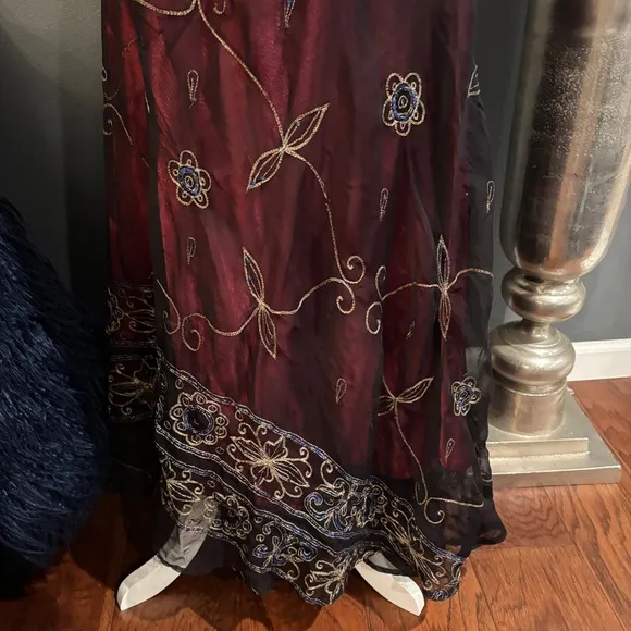 Elegant Floral Burgundy Wrap Around Skirt