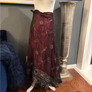 Elegant Floral Burgundy Wrap Around Skirt