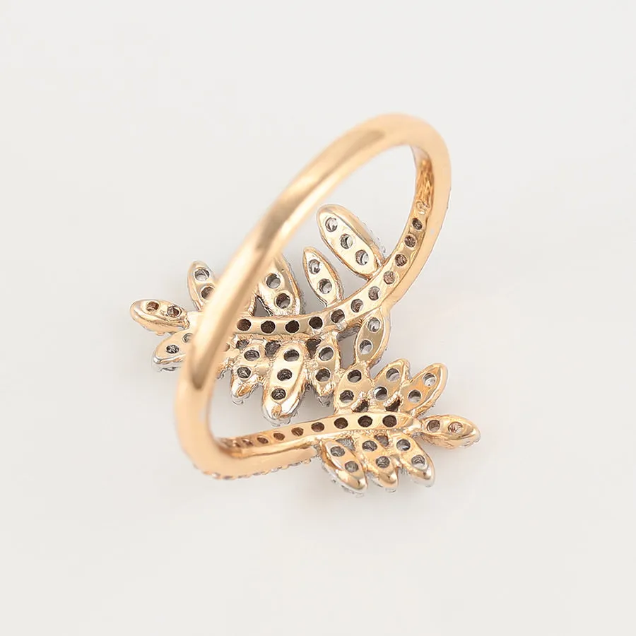 Elegant Gold Plated Cz Diamond Leaf Ring