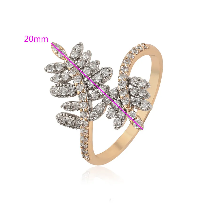 Elegant Gold Plated Cz Diamond Leaf Ring