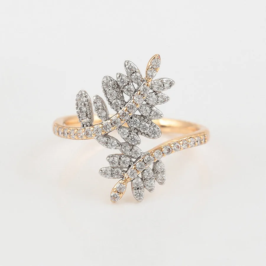Elegant Gold Plated Cz Diamond Leaf Ring