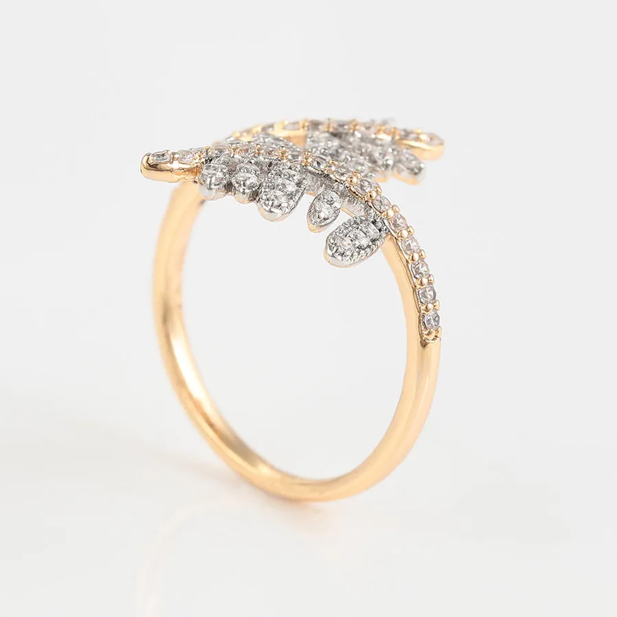 Elegant Gold Plated Cz Diamond Leaf Ring