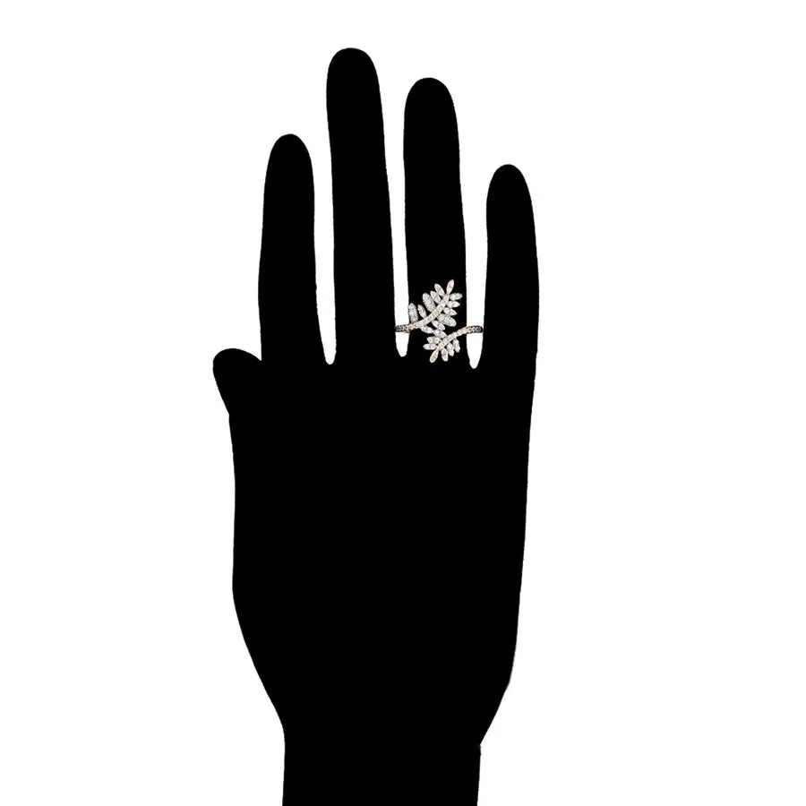 Elegant Gold Plated Cz Diamond Leaf Ring