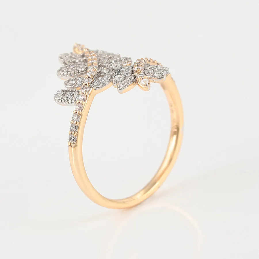 Elegant Gold Plated Cz Diamond Leaf Ring