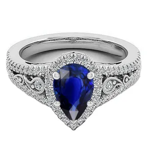 Elegant Pear Sapphire Diamond Ring 3 Ct Antique Style