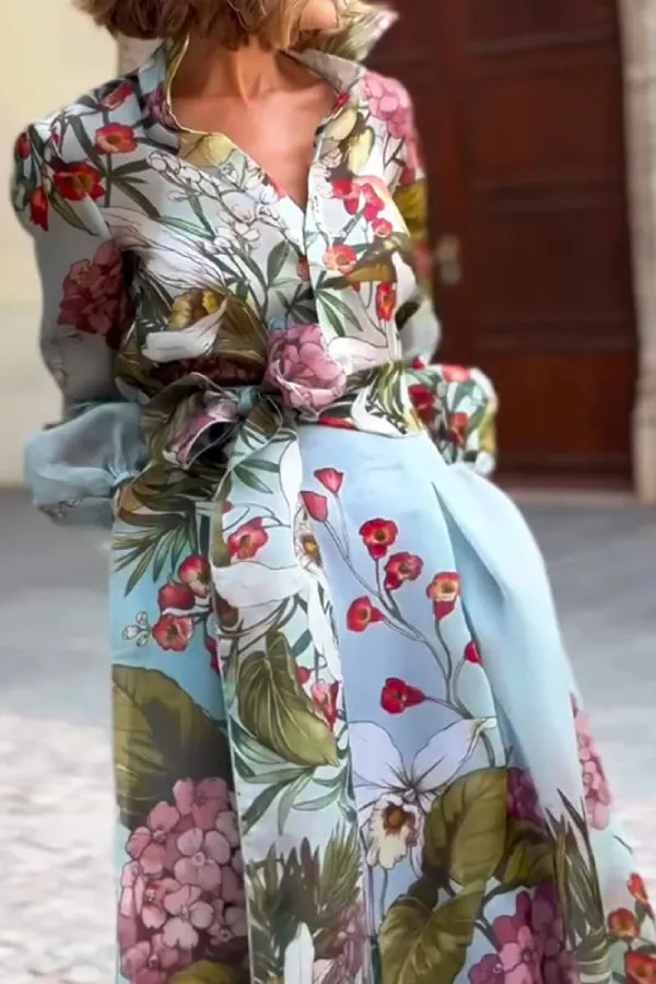 Elegant Printed Shirt & Skirt Two-Piece Set