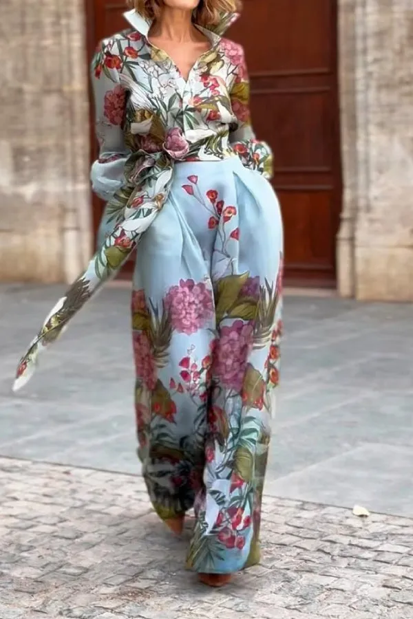 Elegant Printed Shirt & Skirt Two-Piece Set