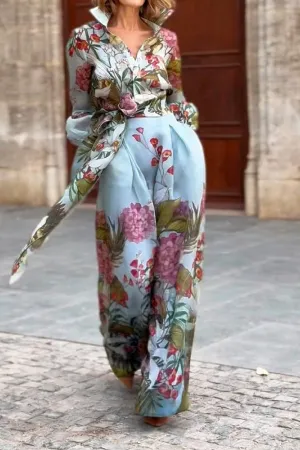 Elegant Printed Shirt & Skirt Two-Piece Set