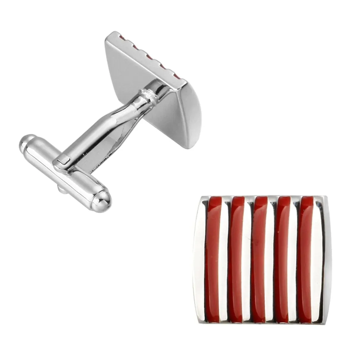 Elegant Red Striped Rectangle Cufflinks in Presentation Gift Box