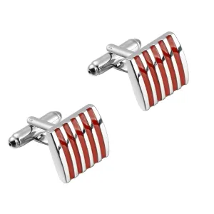 Elegant Red Striped Rectangle Cufflinks in Presentation Gift Box