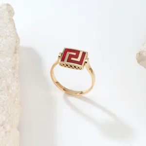 Elegant Rotating Greek Key Enamel Ring