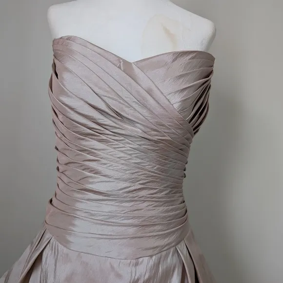 Elegant Strapless Gown in Shimmering Champagne