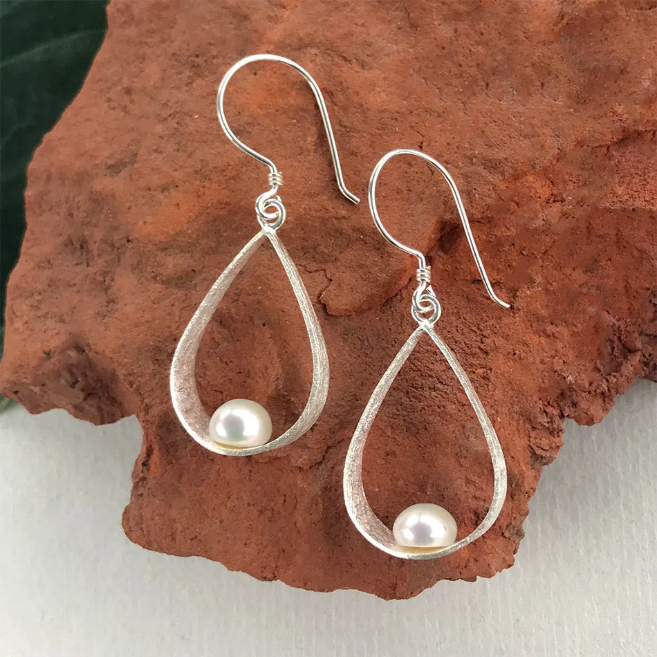 Elegant Teardrop Pearl Earrings - Sterling Silver, Indonesia